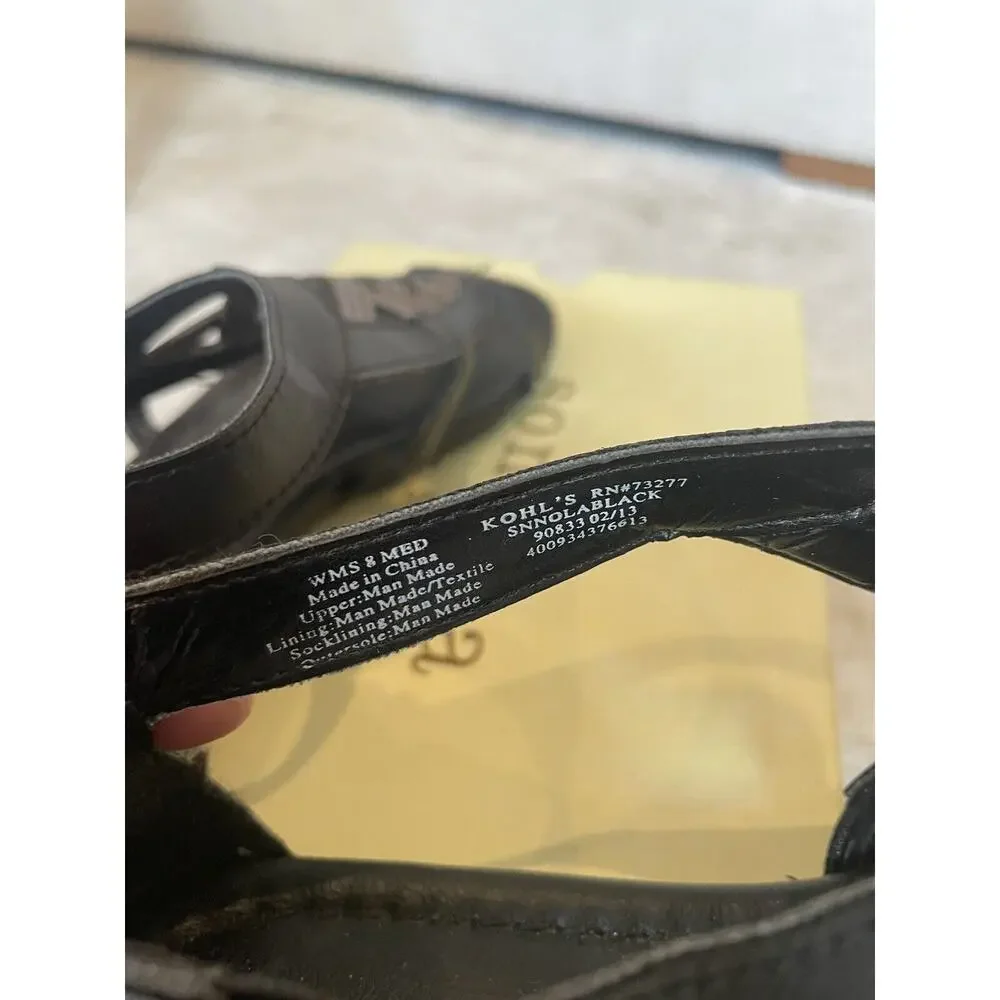 Kohls Sonoma Style Sandals Black Metallic Gray‎ Sz 8 Buckle Zip Close EUC W/ Box
